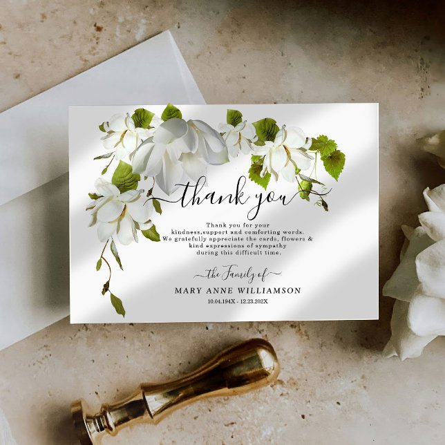 Botanical White Flowers Funeral Thank You Card (Creator Uploaded)
