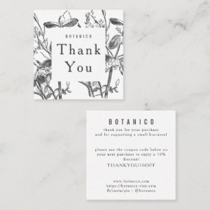 Botanical White Grey Floral Modern Thank You Square Business Card