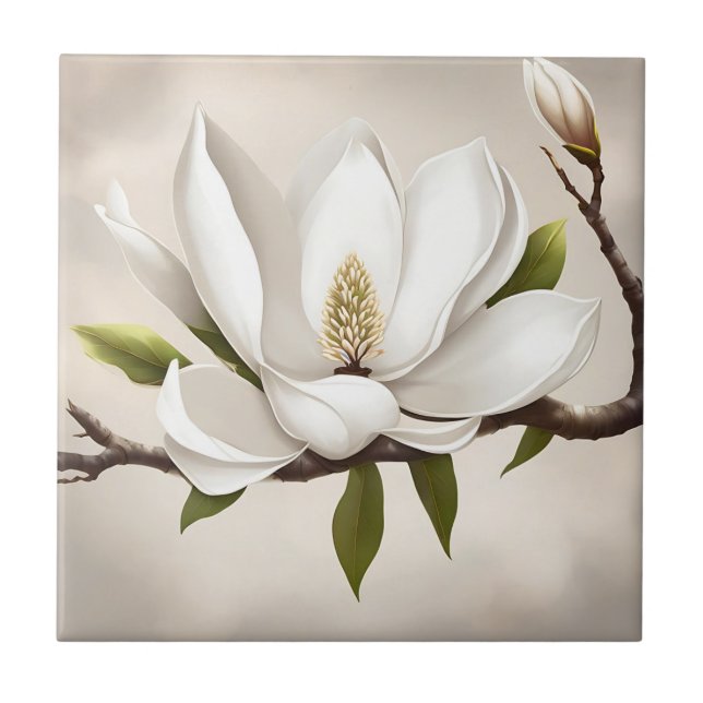 Botanical White Magnolia Tile (Front)