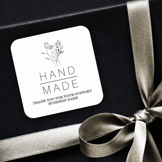 Botanical White Minimalist Handmade Business Square Sticker (Creator Uploaded)