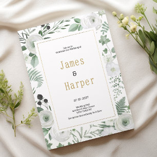 Botanical white mint berries floral Wedding Invitation