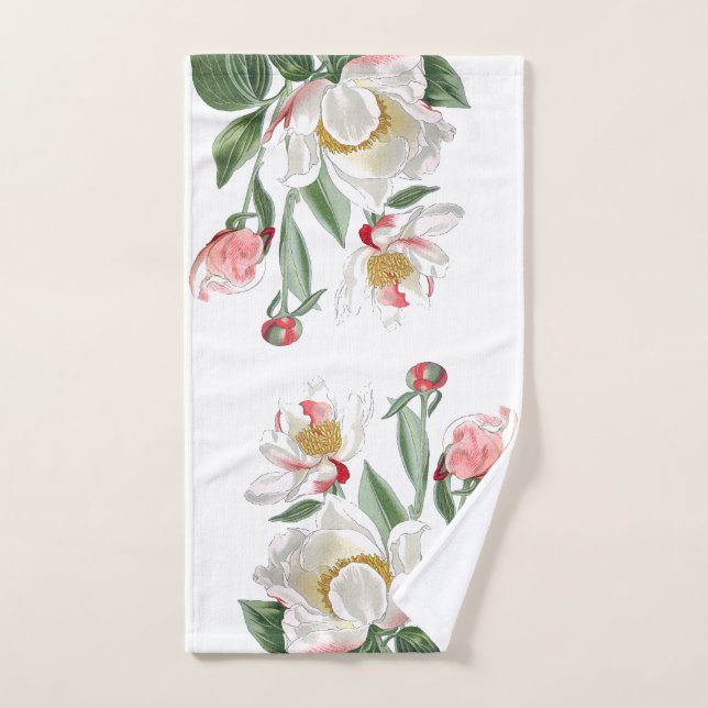 Botanical White Peony Flowers Bath Towel (Hand Towel)
