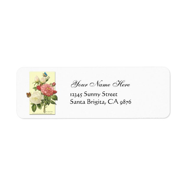 Botanical White Red Roses Return Address Labels (Front)