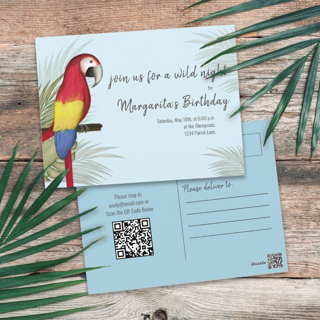Botanical Wild Birthday Bird QR Code Social Media  Postcard (Creator Uploaded)