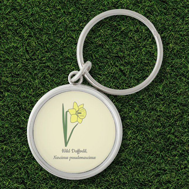 Botanical Wild Daffodil Pastel Flower  Key Ring (Botanical Wild Daffodil Flower Keychain)