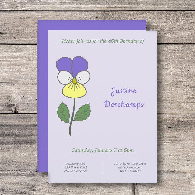 Botanical Wild Pansy Birthday Invitation (Botanical Wild Pansy Birthday Invitation)