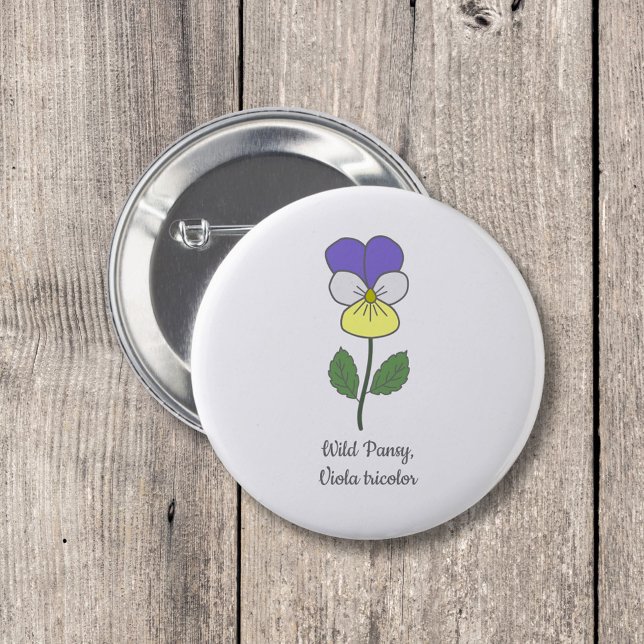 Botanical Wild Pansy Pastel Flower  6 Cm Round Badge (Botanical Wild Pansy Button)