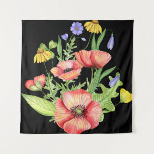 Botanical Wildflower Bouquet Watercolor Art Tapestry