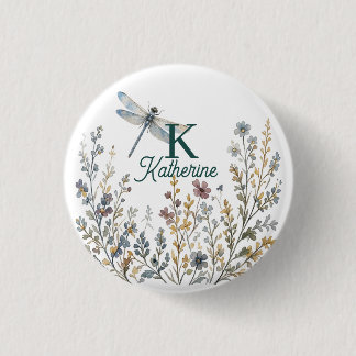 Botanical Wildflower Dragonfly Monogram Canvas Tot 3 Cm Round Badge