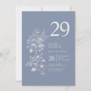 Botanical Wildflower Dusty Blue 29th Birthday Invitation