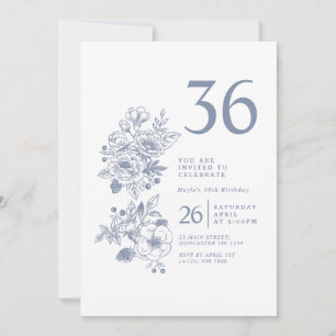 Botanical Wildflower Dusty Blue 36th Birthday Invitation