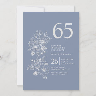 Botanical Wildflower Dusty Blue 65thBirthday Invitation
