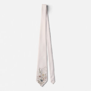 Botanical Wildflower Embroidered-Style Ivory Tie