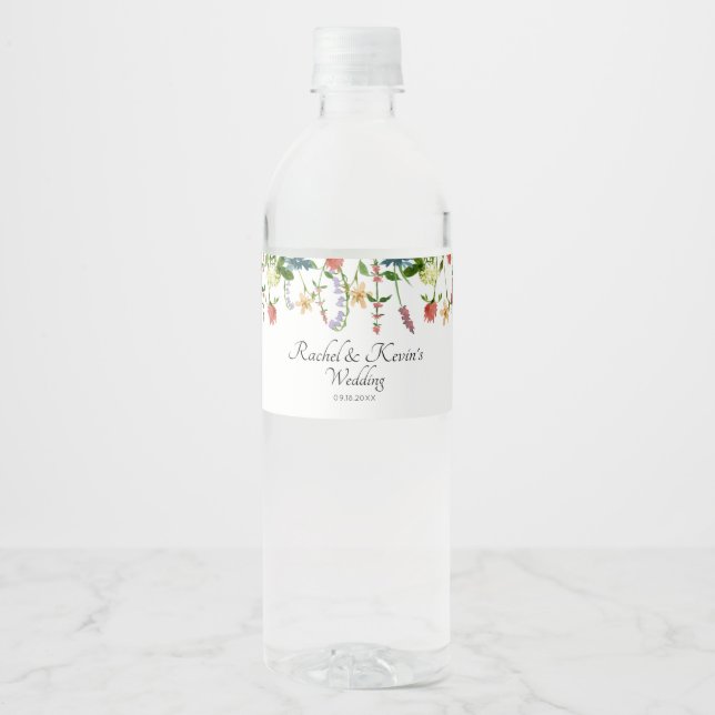 Botanical Wildflower Floral Water Bottle Label (Front)