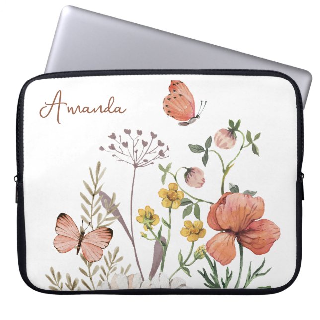 Botanical Wildflower Flower Boho Monogram Laptop Sleeve (Front)