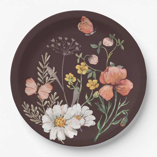 Botanical Wildflower Flower Boho  Paper Plate (Front)