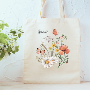 Botanical Wildflower Flower Boho Personalised Tote Bag