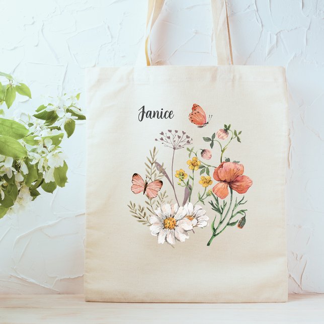 Botanical Wildflower Flower Boho Personalised Tote Bag (Creator Uploaded)