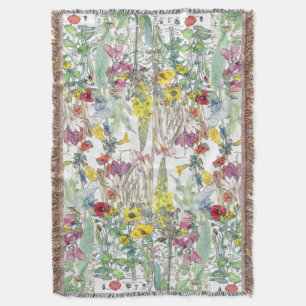 Botanical Wildflower Flowers Throw Blanket