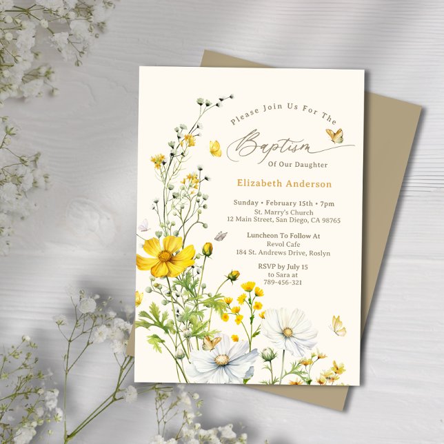 Botanical Wildflower Garden Butterflies Baptism Invitation (Botanical Wildflower Garden Butterflies Baptism Invitation)