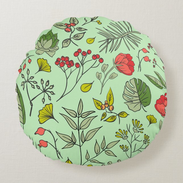 Botanical Wildflower Garden Round Cushion (Front)