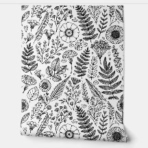 Botanical Wildflower Meadow Black White Paintable
