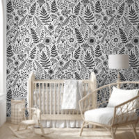 Botanical Wildflower Meadow Black White Paintable