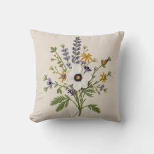 Botanical Wildflower Needlepoint Throw Pillow