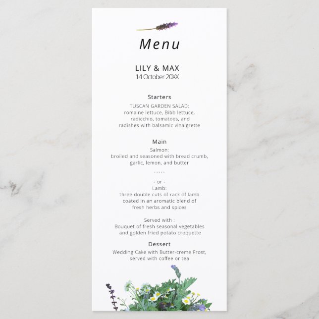 Botanical Wildflower Wedding Menu (Front)