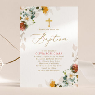 Botanical Wildflowers Baptism Christening  Invitation