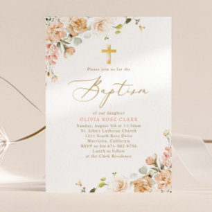 Botanical Wildflowers Baptism Christening  Invitation