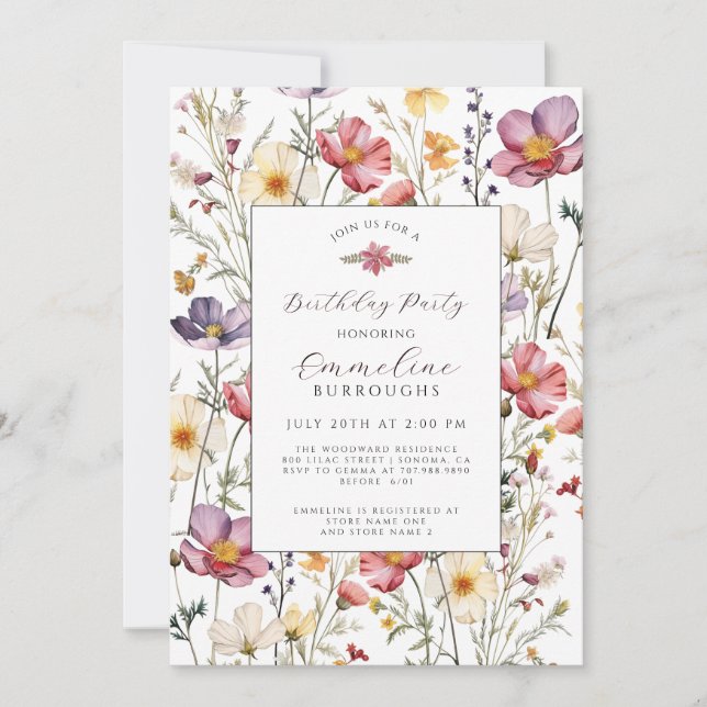 Botanical Wildflowers Birthday Party Invitation (Front)