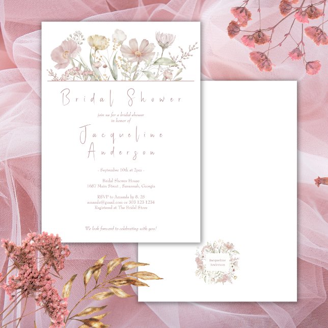 Botanical Wildflowers Dusty Rose Bridal Shower Invitation (Creator Uploaded)