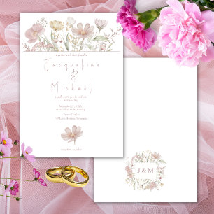 Botanical Wildflowers Dusty Rose Wedding  Invitation