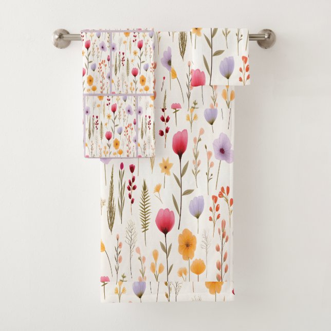 Botanical Wildflowers Meadow Pattern Bath Towel Set (Insitu)