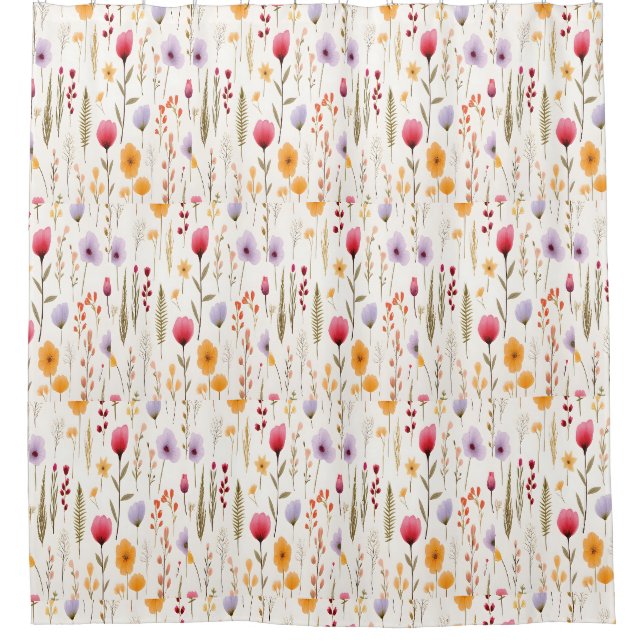 Botanical Wildflowers Meadow Pattern Shower Curtain (Front)