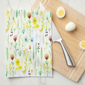 Botanical Wildflowers Meadow Pattern Tea Towel