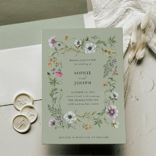 Botanical Wildflowers   Soft Green Wedding Invitation