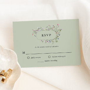 Botanical Wildflowers Soft Green Wedding RSVP Card