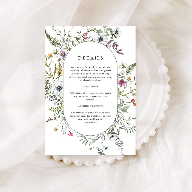 Botanical Wildflowers | Wedding Details Enclosure Card (An elegant wedding details card with a beautiful wildflower frame)