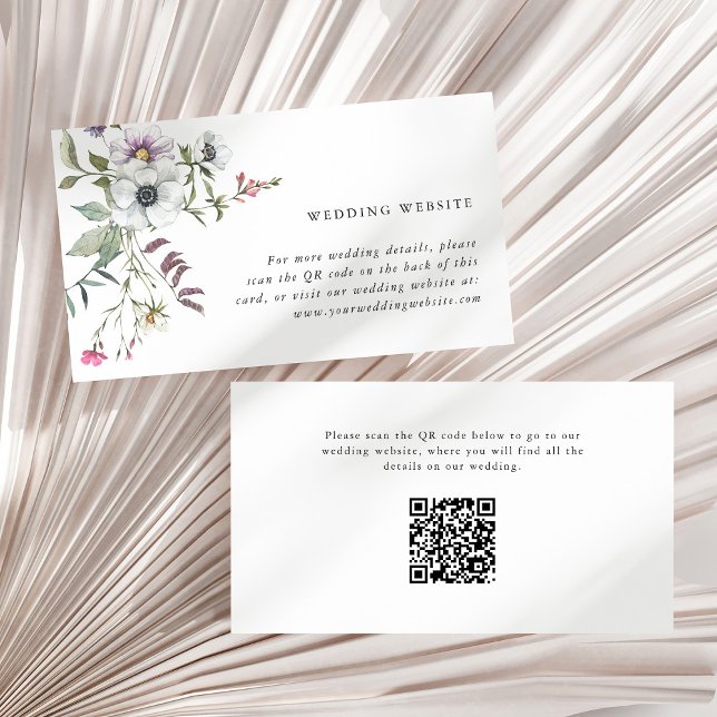 Botanical Wildflowers | Wedding Website QR Code Enclosure Card (A trendy wedding website card with scannable QR code and wildflowers)