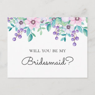 Botanical Will you be my bridesmaid. Floral garden Postcard