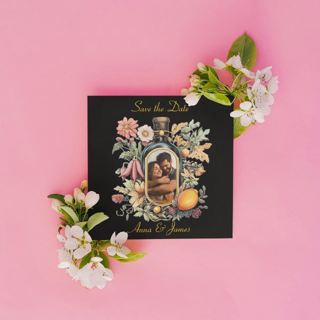 botanical wine bottle, save the date holiday card (Creator Uploaded)