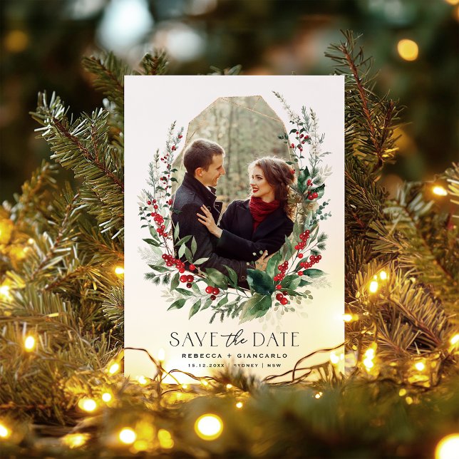 Botanical Winter Berries Greenery Wedding Save The Date (Creator Uploaded)