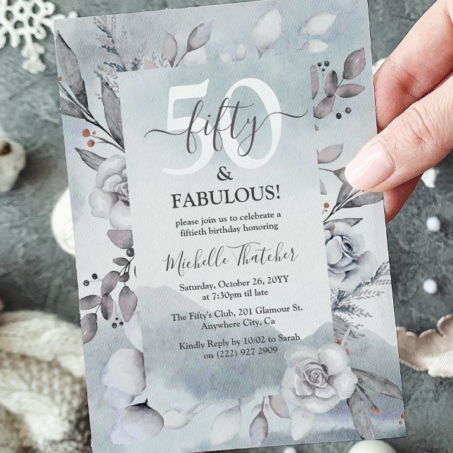 Botanical Winter Watercolor Elegant 50th Birthday Invitation (Creator Uploaded)