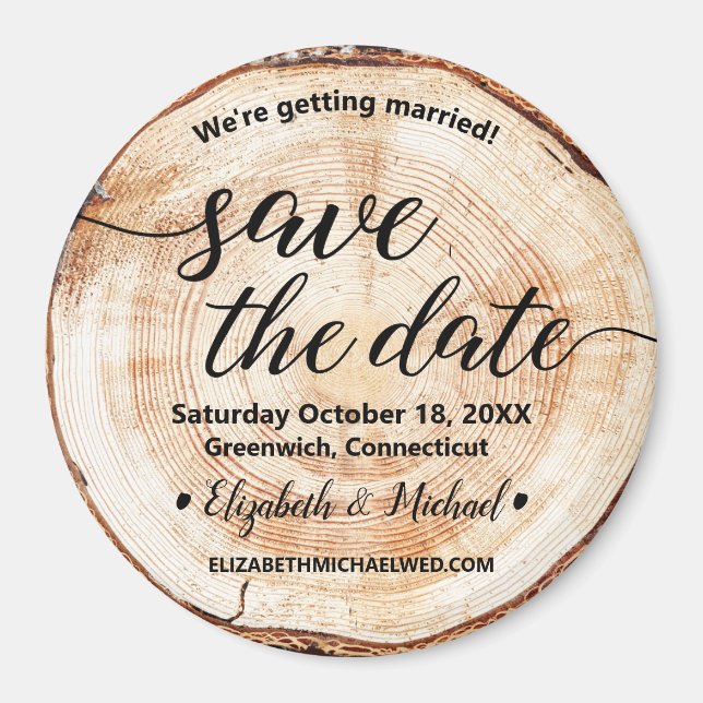 Botanical Wood Cut Save the date Rustic Wedding Magnet (Front)