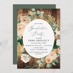 Botanical Woodgrain Farmhouse Graduation Party Invitation