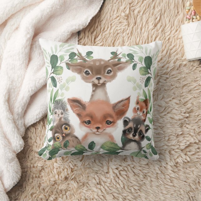 Botanical Woodland Forest Animals Baby Nursery Cushion (Blanket)