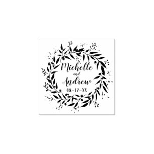 Botanical Wreath and Berries Wedding Rubber Stamp