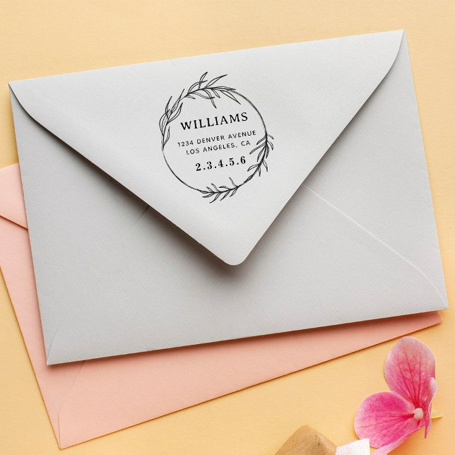 Botanical Wreath Bold Custom Return Address Self-inking Stamp (Creator Uploaded)